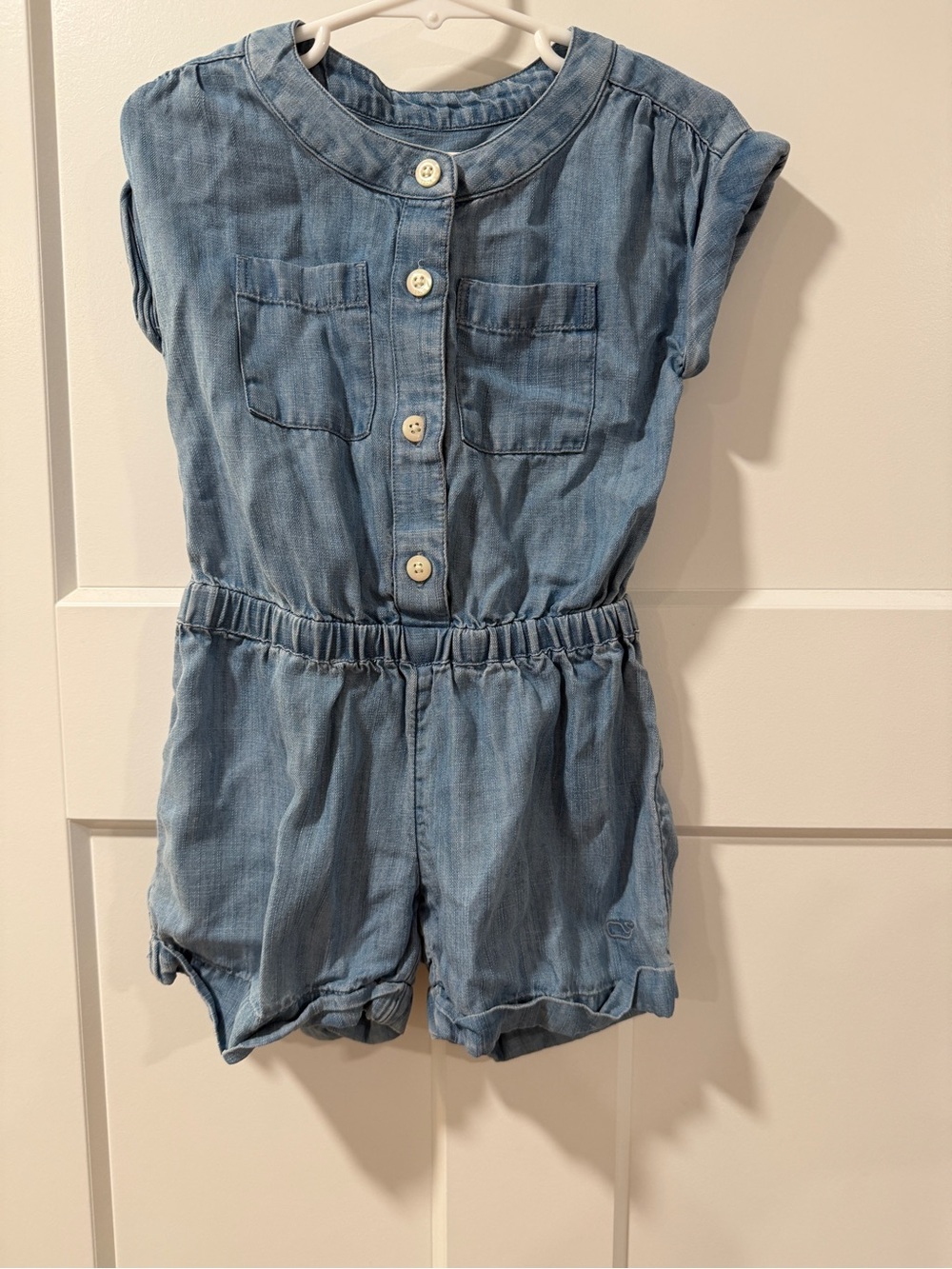 Vineyard Vines Girls Light Blue Denim-Look Romper